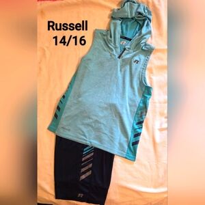 Russell Blue Sleeveless Hoodie and Shorts Set